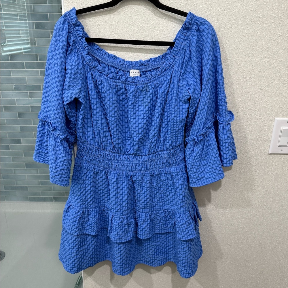Women’s Blue Off The Shoulder Tiered Mini Dress